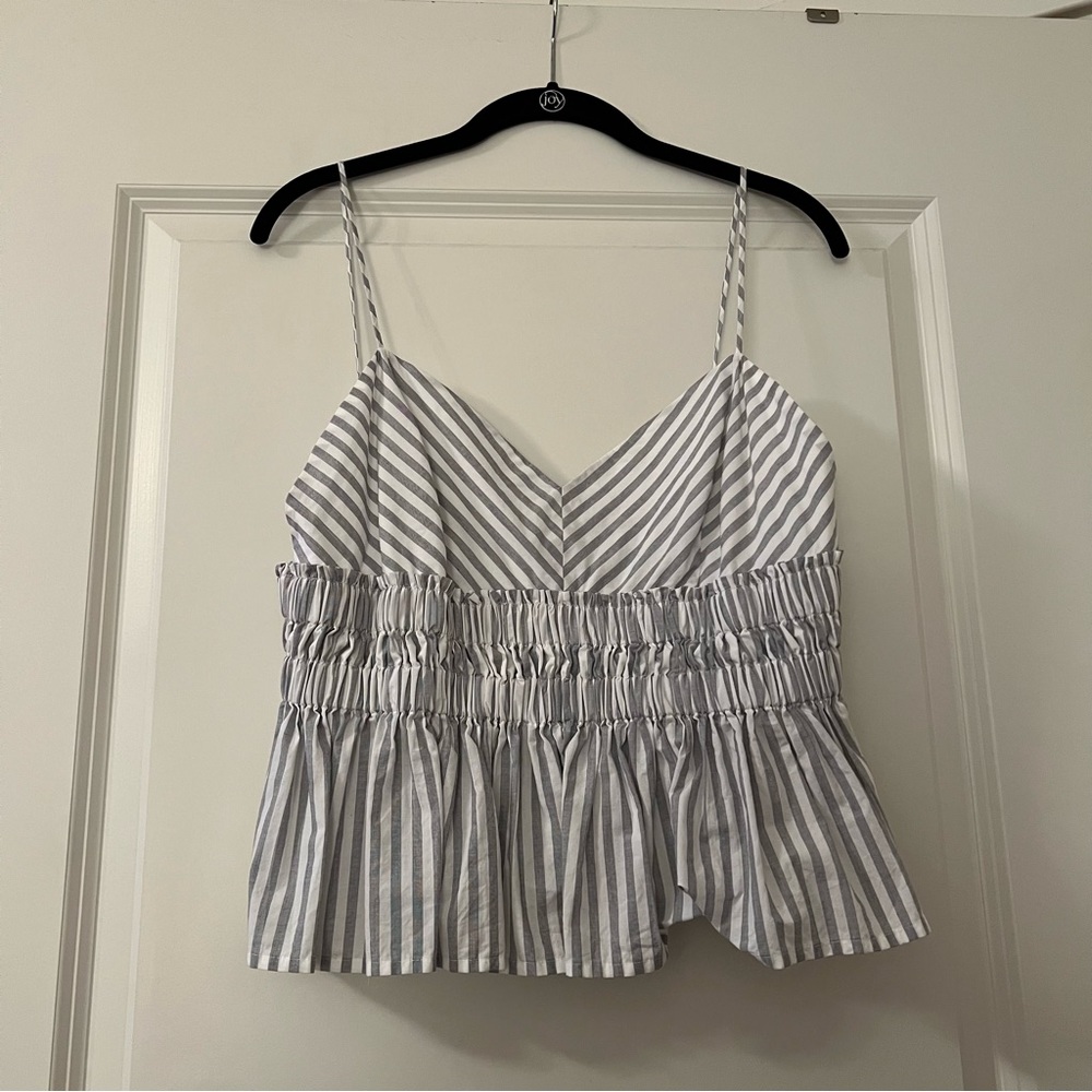 Express White Ruched Cami Babydoll Striped Tank